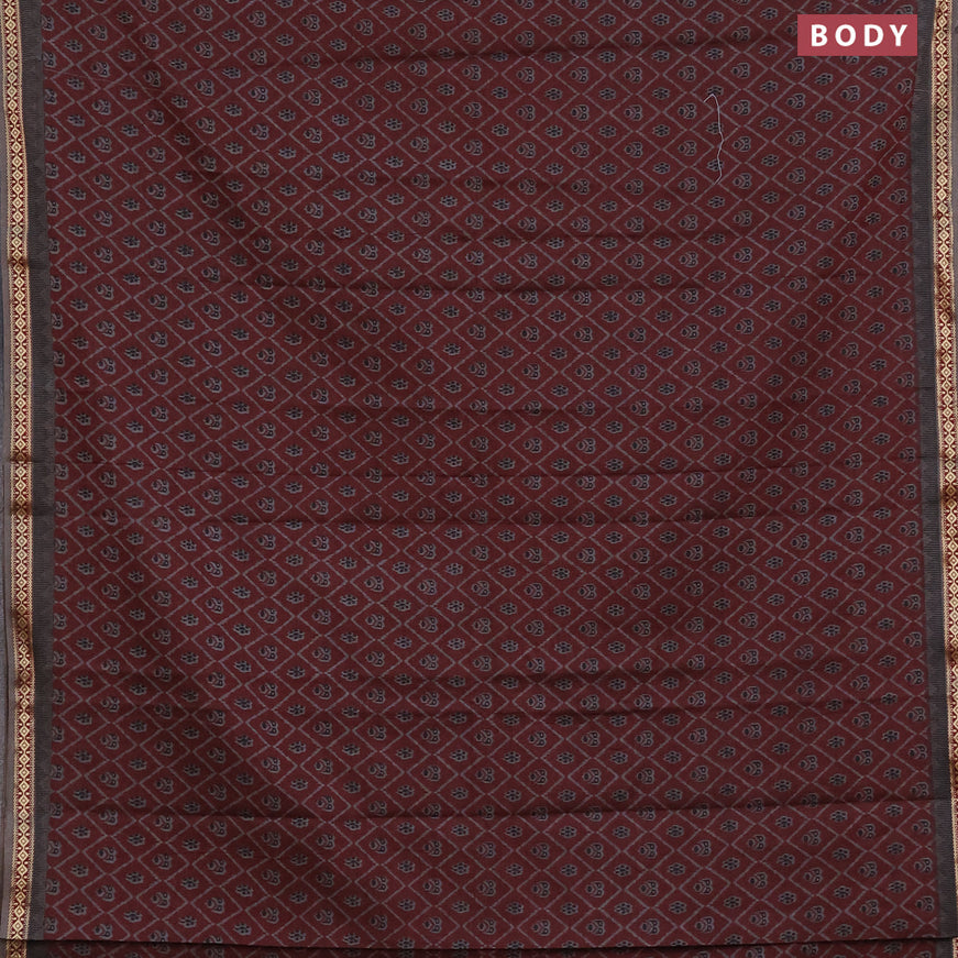 Muslin cotton saree maroon and grey with allover ikkat prints and thread woven border