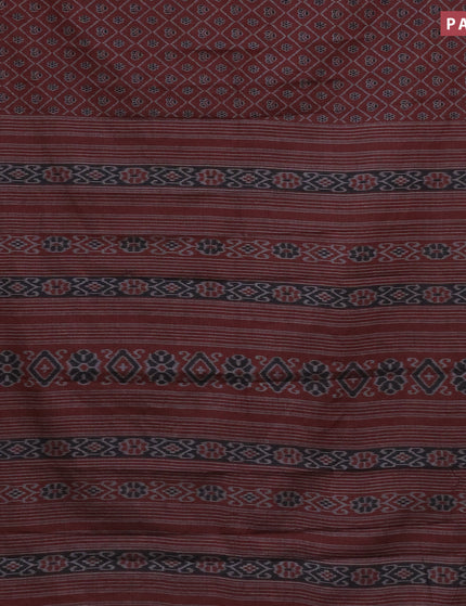 Muslin cotton saree maroon and grey with allover ikkat prints and thread woven border