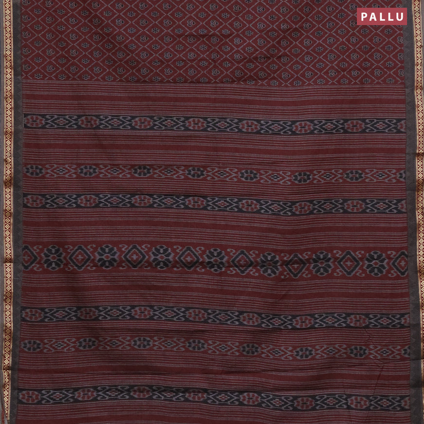 Muslin cotton saree maroon and grey with allover ikkat prints and thread woven border