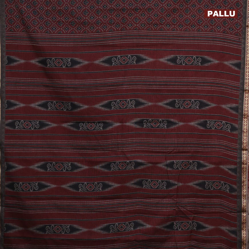 Muslin cotton saree maroon and grey with allover ikkat prints and thread woven border