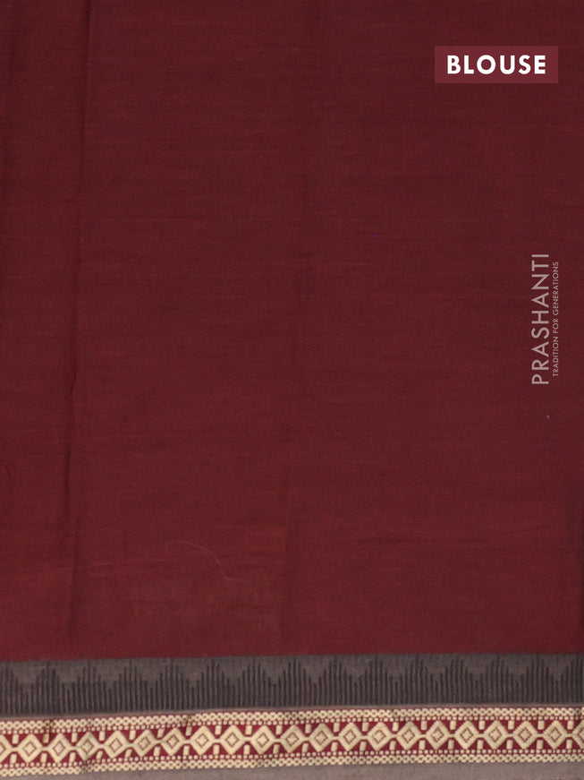 Muslin cotton saree maroon and grey with allover ikkat prints and thread woven border