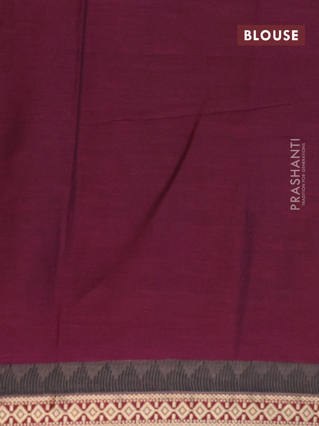 Muslin cotton saree dark magenta pink and grey with allover ikkat prints and thread woven border