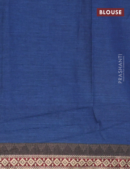 Muslin cotton saree blue and grey with allover ikkat prints and thread woven border