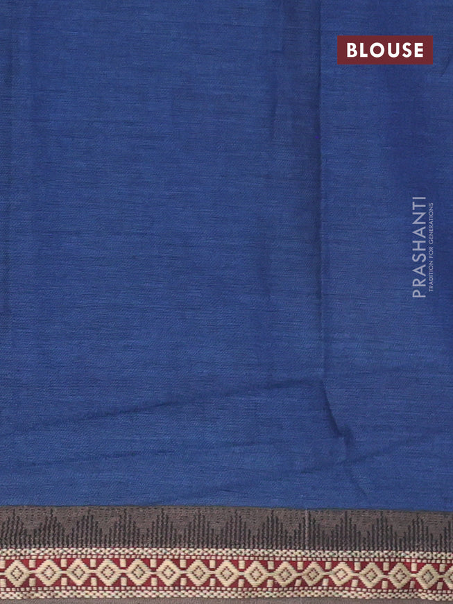 Muslin cotton saree blue and grey with allover ikkat prints and thread woven border