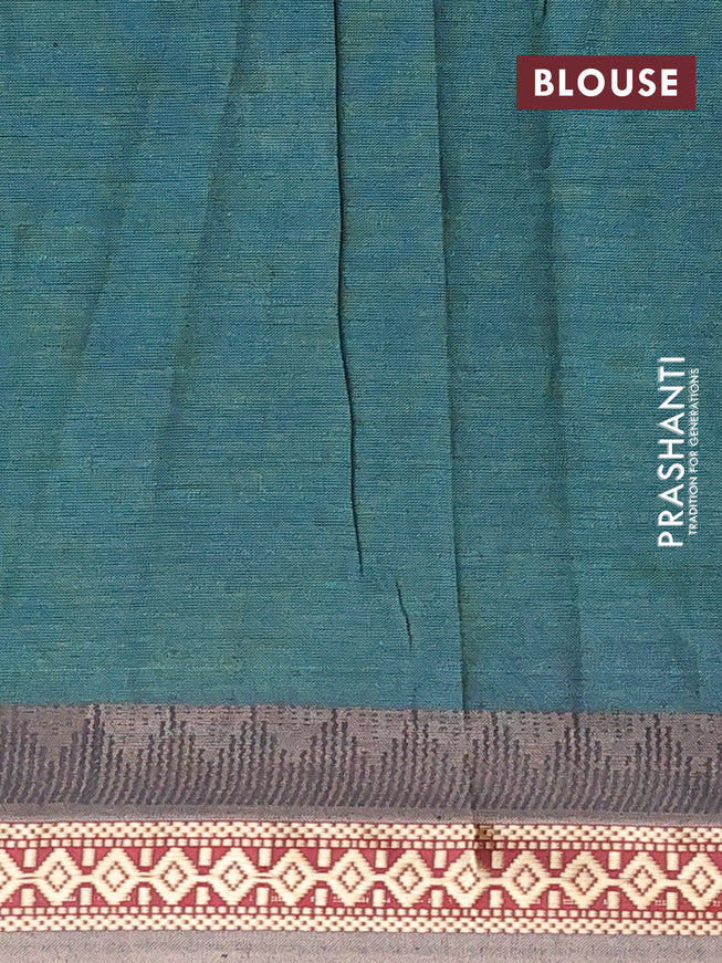 Muslin cotton saree peacock green and grey with allover ikkat prints and thread woven border