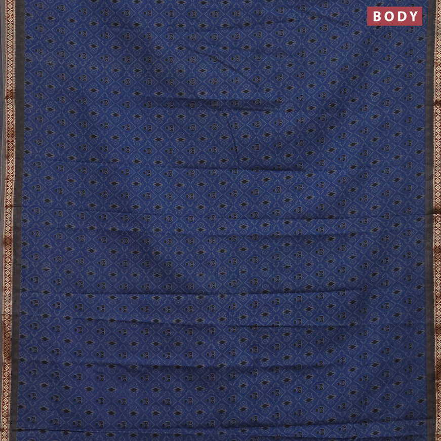 Muslin cotton saree blue and grey with allover ikkat prints and thread woven border