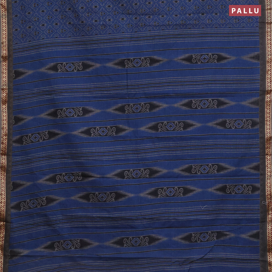 Muslin cotton saree blue and grey with allover ikkat prints and thread woven border