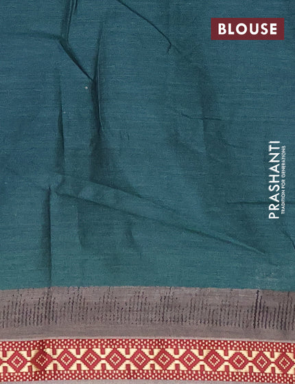 Muslin cotton saree peacock green and grey with allover ikkat prints and thread woven border