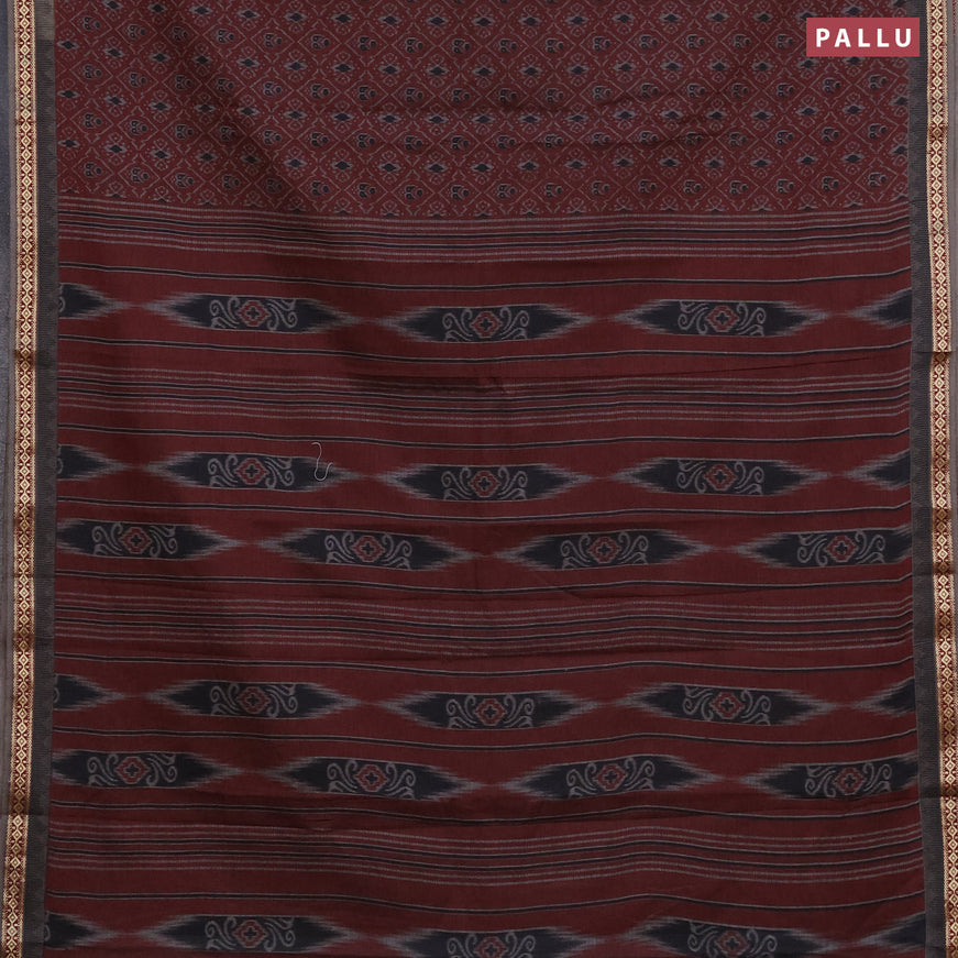 Muslin cotton saree maroon and grey with allover ikkat prints and thread woven border