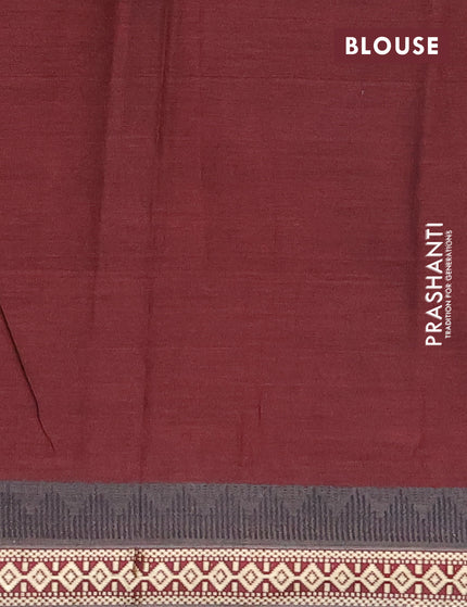 Muslin cotton saree maroon and grey with allover ikkat prints and thread woven border