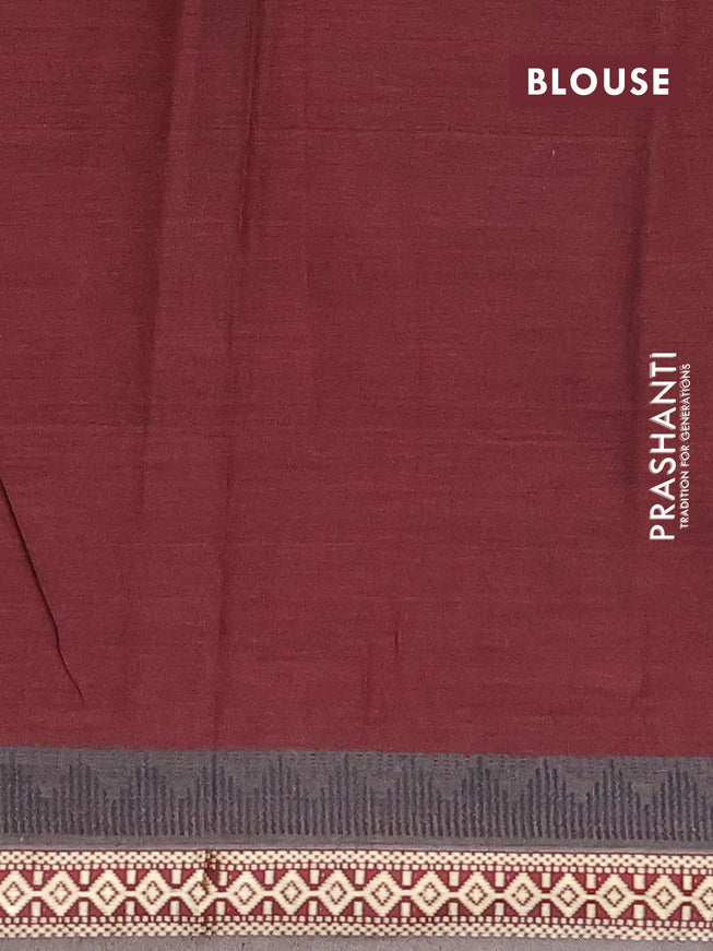 Muslin cotton saree maroon and grey with allover ikkat prints and thread woven border