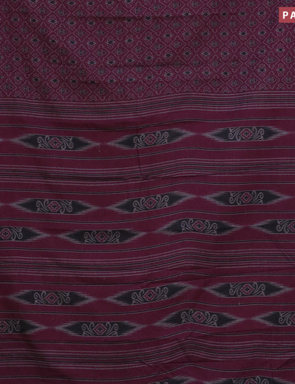 Muslin cotton saree dark magenta pink and grey with allover ikkat prints and thread woven border