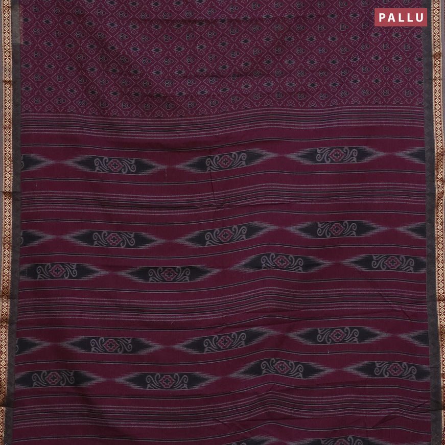 Muslin cotton saree dark magenta pink and grey with allover ikkat prints and thread woven border