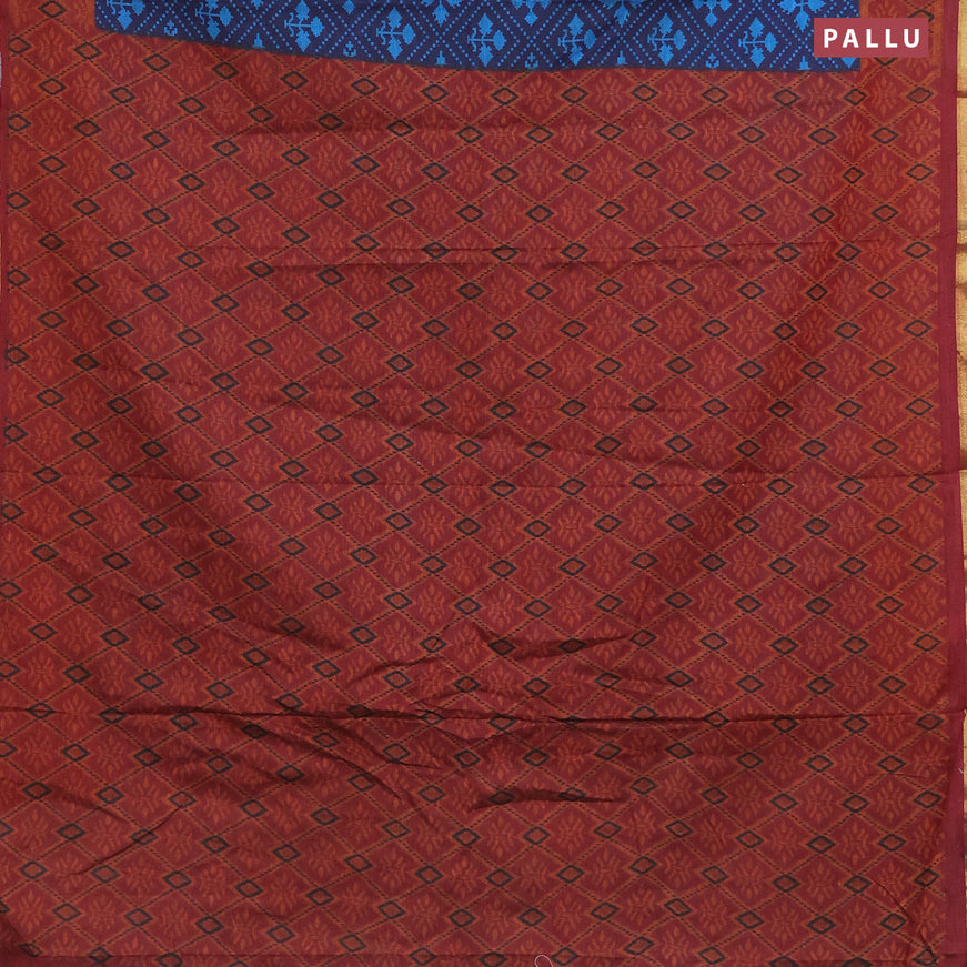 Muslin cotton saree navy blue and maroon with allover ikkat prints and small zari woven border