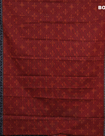 Muslin cotton saree maroon and black grey with allover ikkat prints and small zari woven border