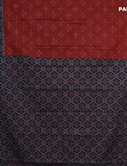 Muslin cotton saree maroon and black grey with allover ikkat prints and small zari woven border