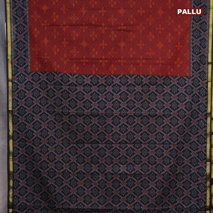 Muslin cotton saree maroon and black grey with allover ikkat prints and small zari woven border