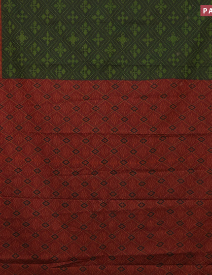 Muslin cotton saree sap green and maroon with allover ikkat prints and small zari woven border