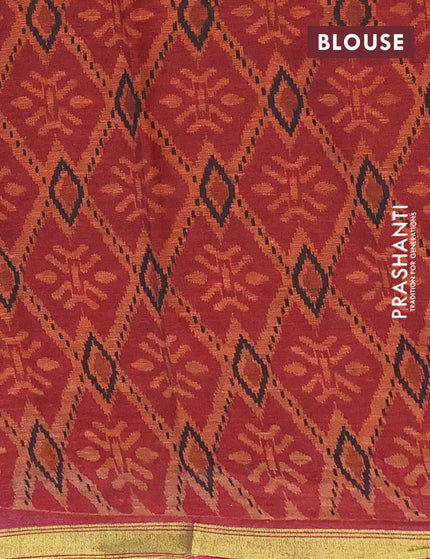 Muslin cotton saree sap green and maroon with allover ikkat prints and small zari woven border