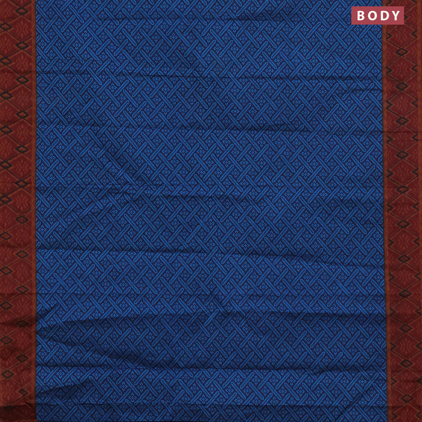 Muslin cotton saree navy blue and maroon with allover ikkat prints and small zari woven border