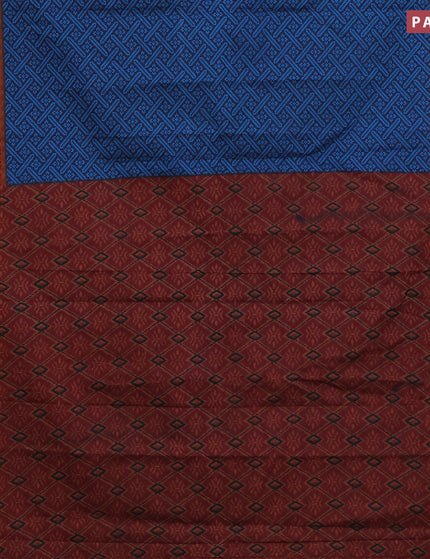 Muslin cotton saree navy blue and maroon with allover ikkat prints and small zari woven border