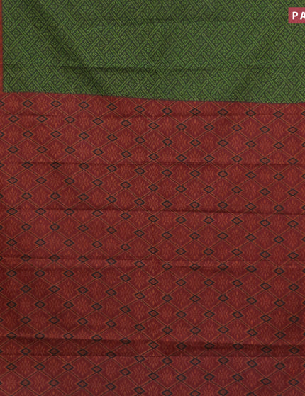 Muslin cotton saree sap green and maroon with allover ikkat prints and small zari woven border