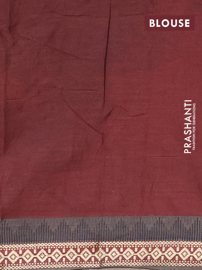 Muslin cotton saree maroon and grey with allover ikkat prints and thread woven border