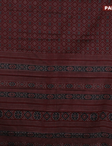 Muslin cotton saree dark maroon and grey with allover ikkat prints and thread woven border