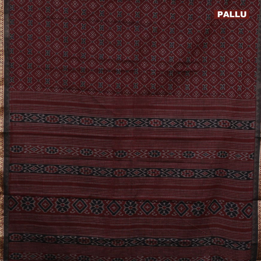 Muslin cotton saree dark maroon and grey with allover ikkat prints and thread woven border