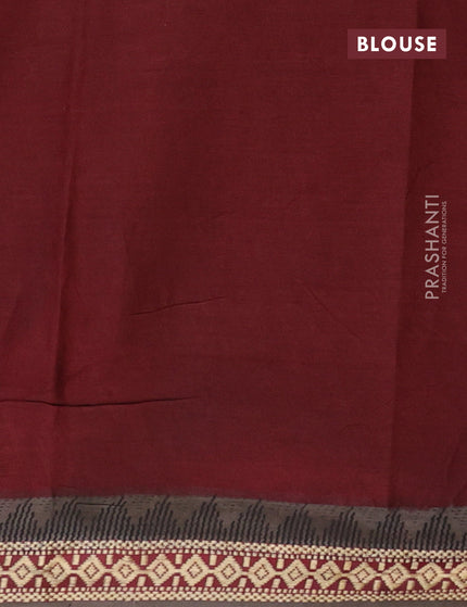 Muslin cotton saree dark maroon and grey with allover ikkat prints and thread woven border