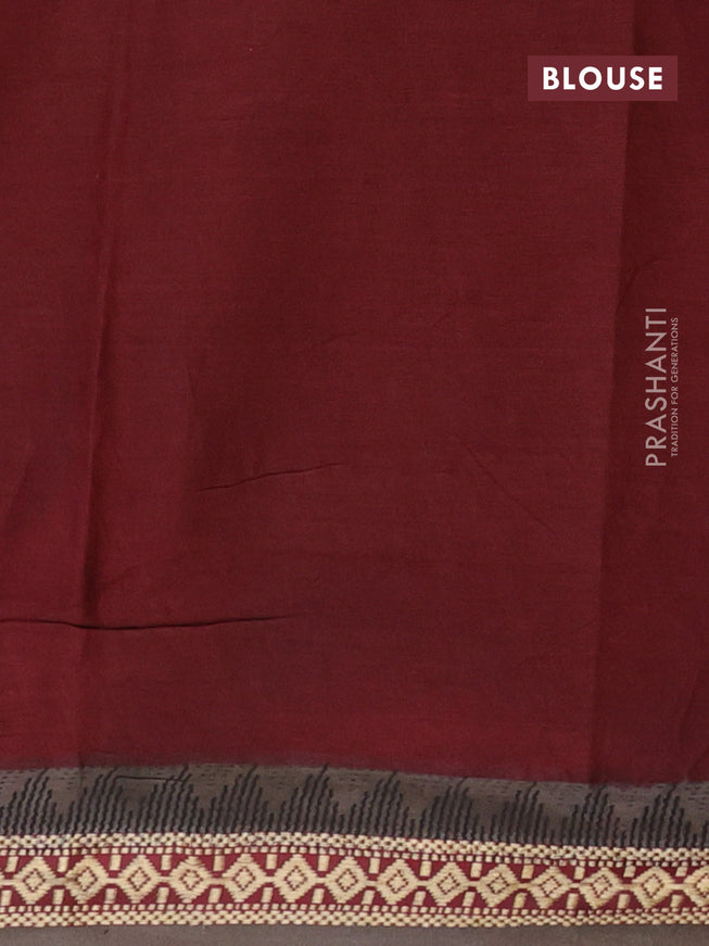 Muslin cotton saree dark maroon and grey with allover ikkat prints and thread woven border