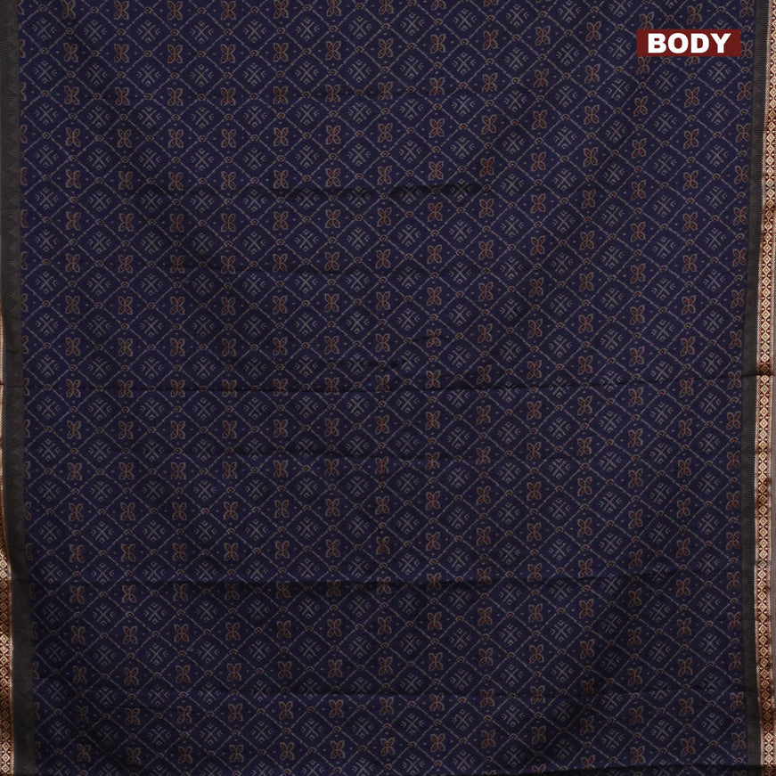 Muslin cotton saree navy blue and grey with allover ikkat prints and thread woven border