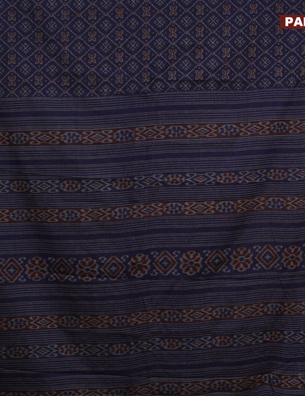 Muslin cotton saree navy blue and grey with allover ikkat prints and thread woven border