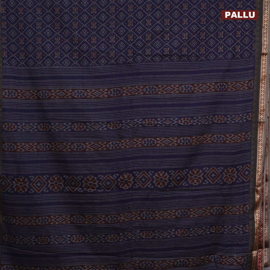 Muslin cotton saree navy blue and grey with allover ikkat prints and thread woven border