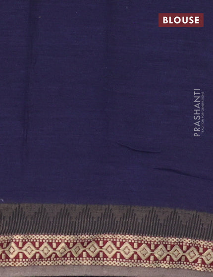 Muslin cotton saree navy blue and grey with allover ikkat prints and thread woven border