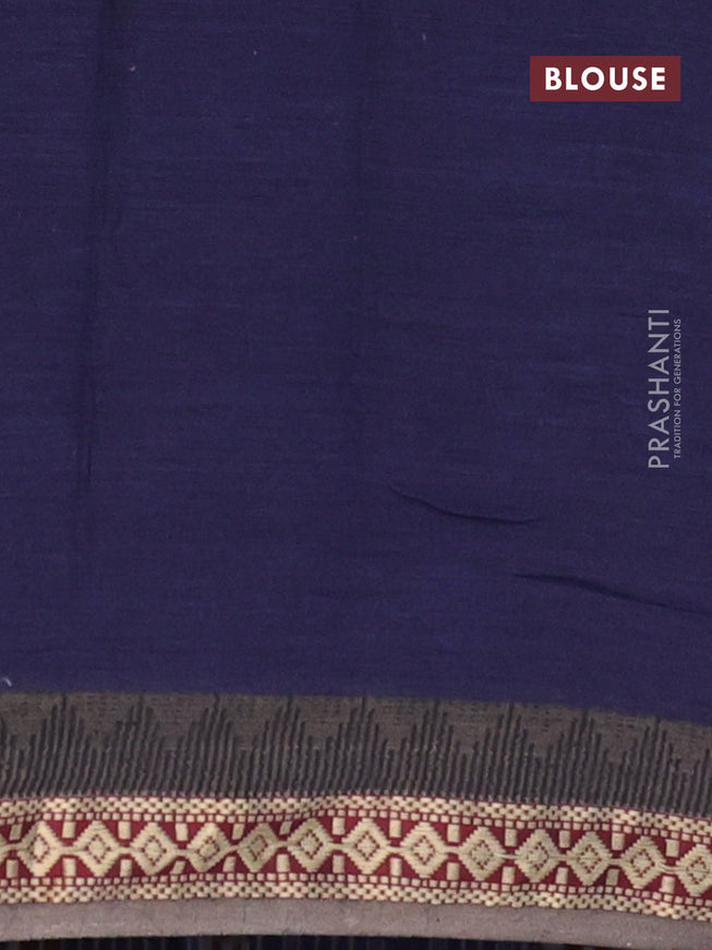 Muslin cotton saree navy blue and grey with allover ikkat prints and thread woven border