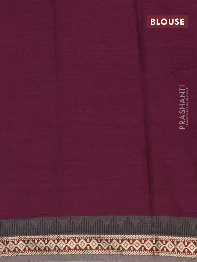 Muslin cotton saree dark magenta pink and grey with allover ikkat prints and thread woven border