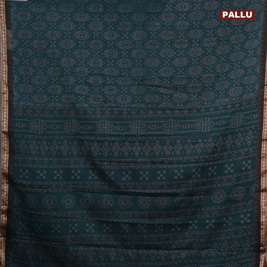 Muslin cotton saree peacock green and grey with allover ikkat prints and thread woven border