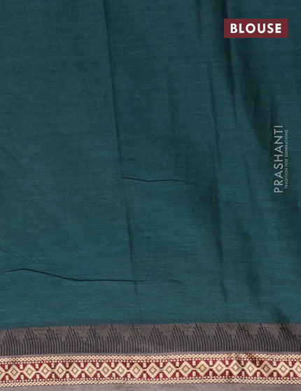 Muslin cotton saree peacock green and grey with allover ikkat prints and thread woven border