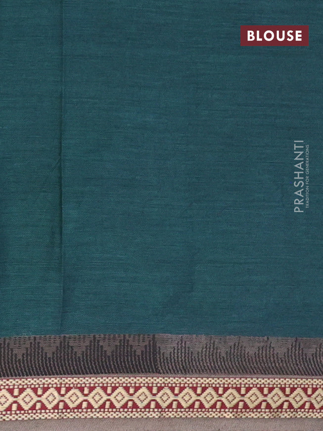 Muslin cotton saree peacock green and grey with allover ikkat prints and thread woven border