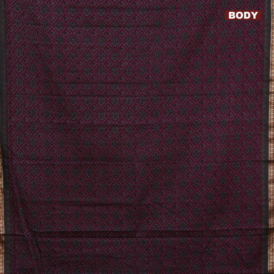 Muslin cotton saree dark magenta pink and grey with allover ikkat prints and thread woven border