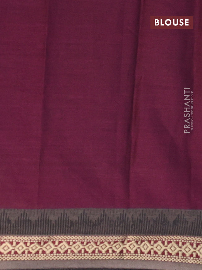 Muslin cotton saree dark magenta pink and grey with allover ikkat prints and thread woven border