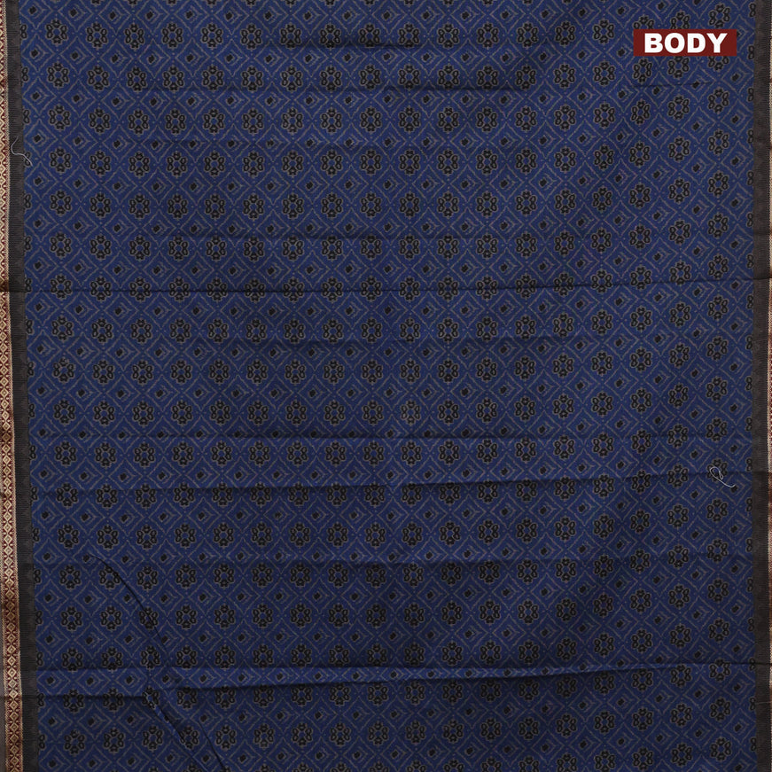 Muslin cotton saree blue and grey with allover ikkat prints and thread woven border