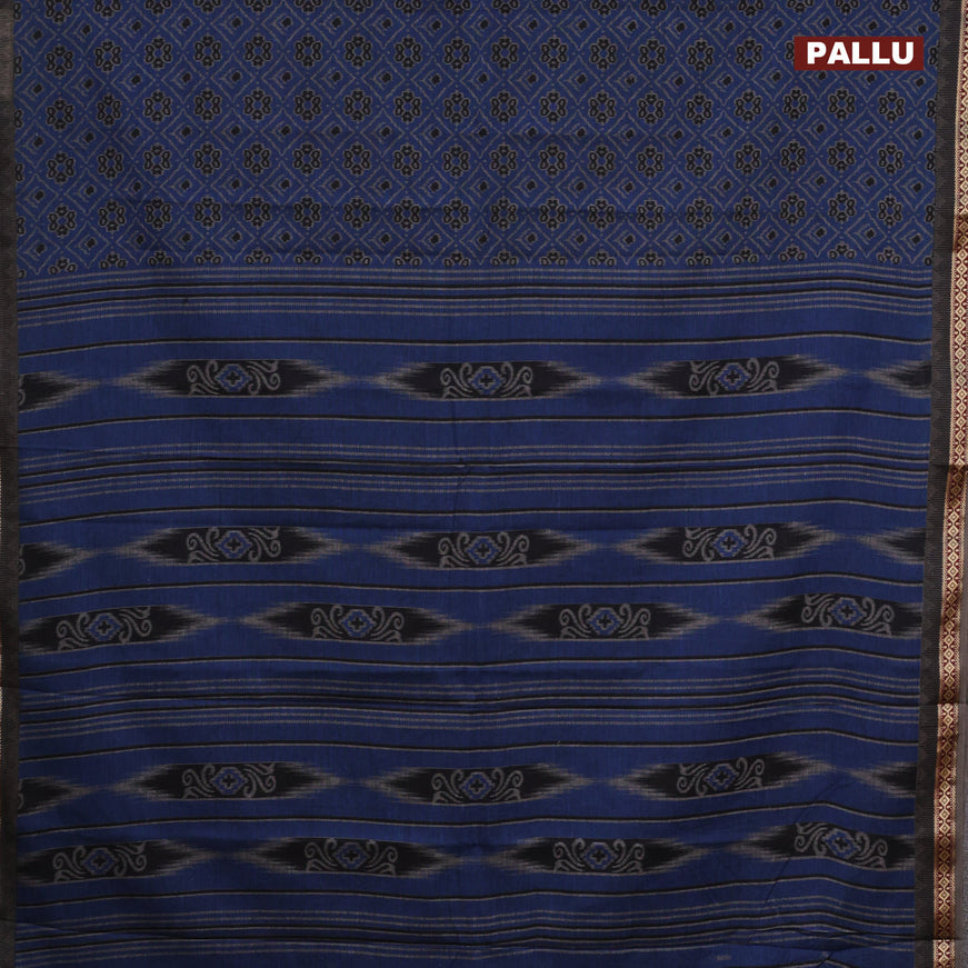 Muslin cotton saree blue and grey with allover ikkat prints and thread woven border