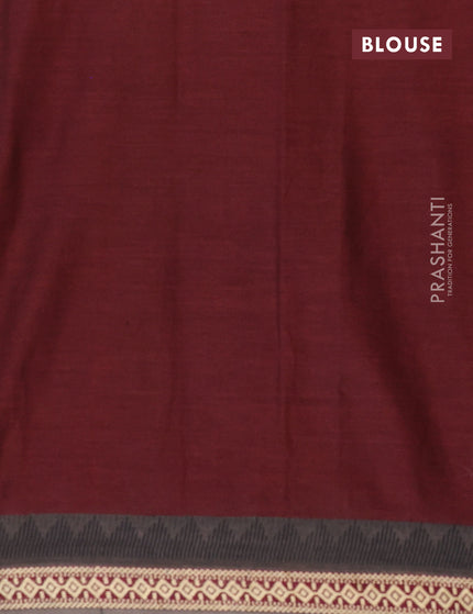 Muslin cotton saree dark maroon and grey with allover ikkat prints and thread woven border