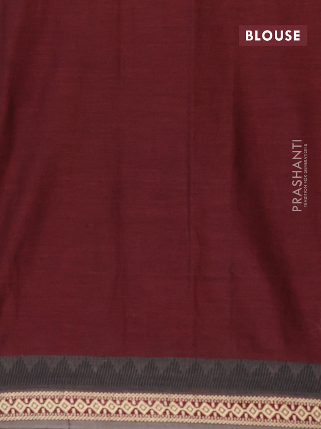 Muslin cotton saree dark maroon and grey with allover ikkat prints and thread woven border