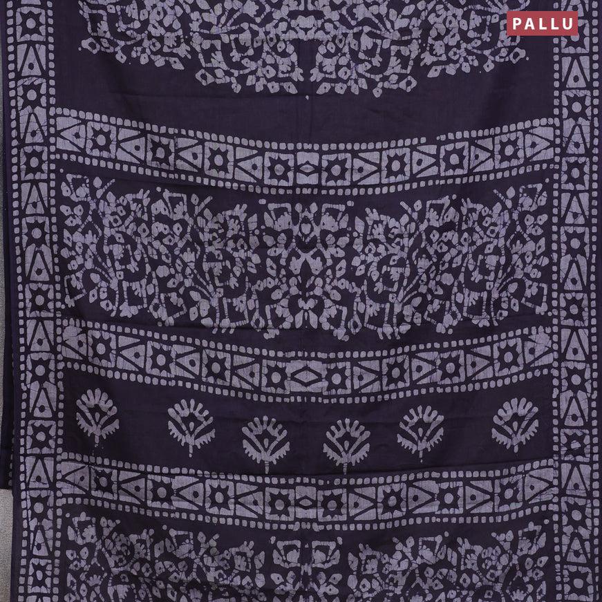 Muslin cotton saree navy blue and grey with allover batik prints and printed border