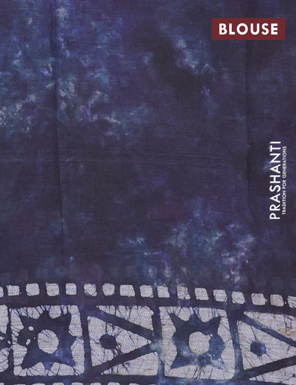 Muslin cotton saree navy blue and grey with allover batik prints and printed border