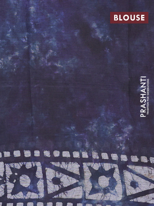 Muslin cotton saree navy blue and grey with allover batik prints and printed border