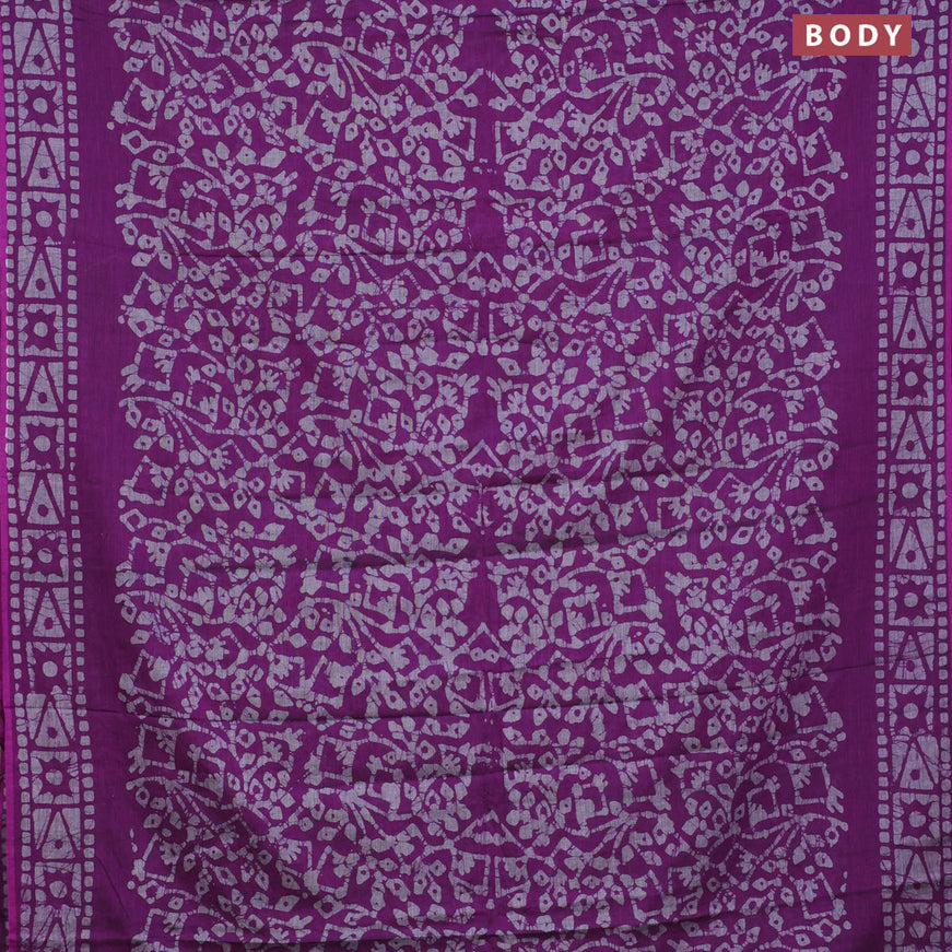 Muslin cotton saree purple and grey with allover batik prints and printed border